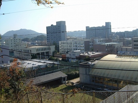 菅田小丸山古墳　墳頂部から島根大学を望む（2003年12月25日撮影）