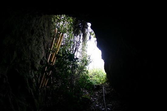 小浜洞窟遺跡内部から入口を見る（2004年4月29日撮影）