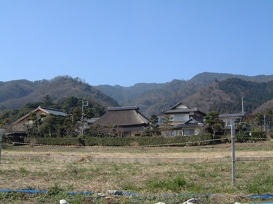 青木遺跡から旅伏山を見る（2003年3月2日撮影）