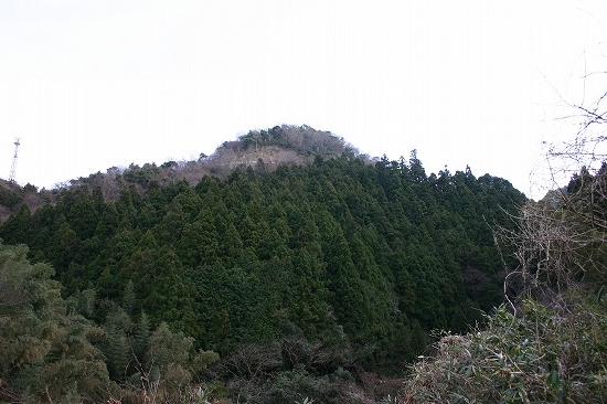 志谷奥遺跡から見た伊貝山城（2004年２月８日撮影）