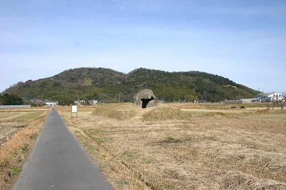 岩屋後古墳(遠方に茶臼山、2004年1月12日撮影）
