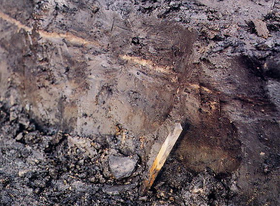 島根大学構内遺跡1次調査（橋縄手地区1）　アカホヤ火山灰と繊維土器の出土状態