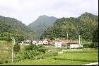 矢滝城跡と西田の集落（2005年7月30日撮影）